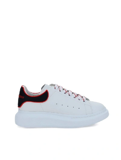 Alexander Mcqueen Exaggerated-sole Rubber-trimmed Leather Sneakers In White,black,red