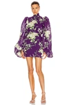 Attico Floral Silk Turtleneck Minidress In Violet