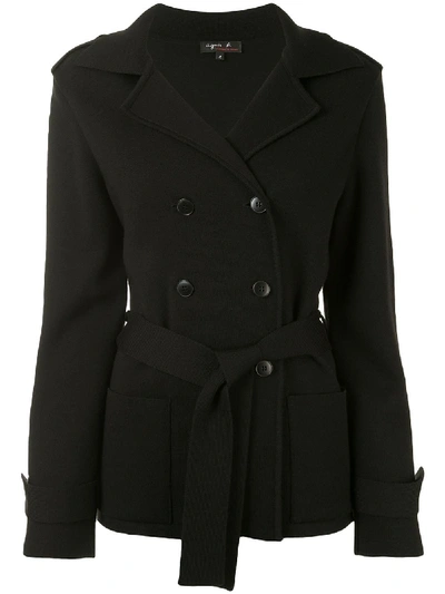 Agnès B. Double-breasted Cross-over Jacket In Black
