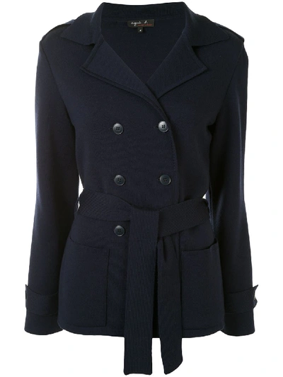Agnès B. Double-breasted Cross-over Jacket In Blue