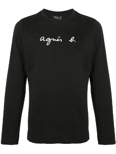Agnès B. Logo Print Long-sleeved T-shirt In Black
