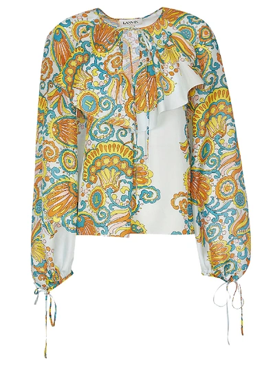 Lanvin Printed Ruffle Blouse In White