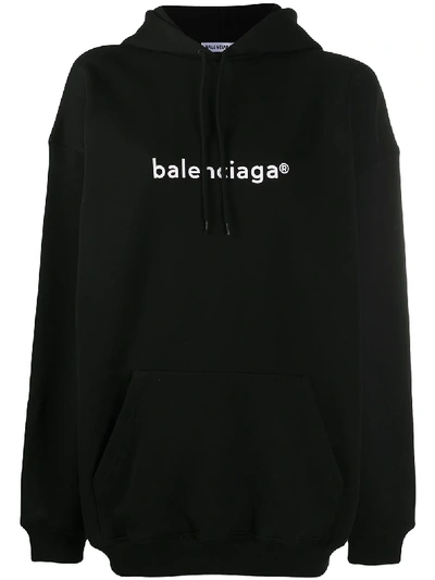 Balenciaga Logo-print Cotton Hoodie In Black