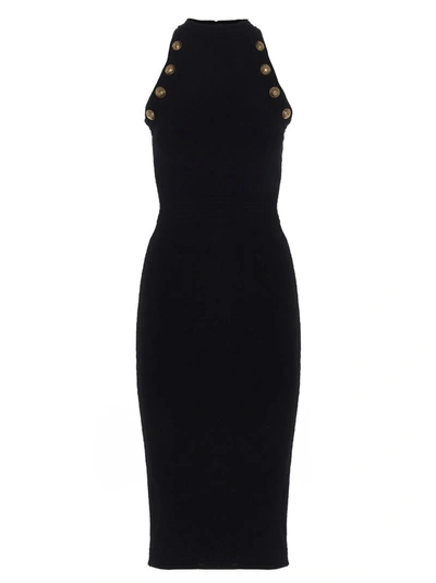 Balmain Sleeveless Diamond Knit Midi Dress In Black