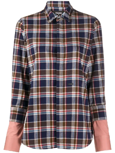 Dsquared2 Layered-sleeves Plaid Shirt In Blue