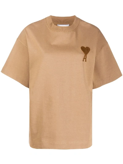 Ami Alexandre Mattiussi Oversize Fit T-shirt With Ami De Coeur Embroidery In Brown
