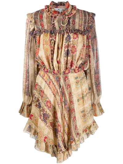 Etro Ruffle-trimmed Floral Dress In Neutrals