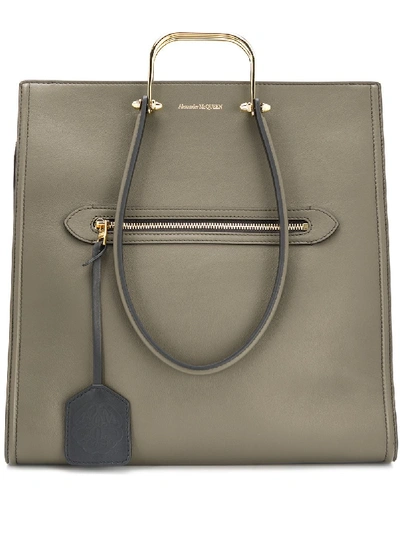 Alexander Mcqueen The Tall Story Leather Tote In Khaki