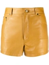 Saint Laurent Lambskin Leather Shorts In Brown