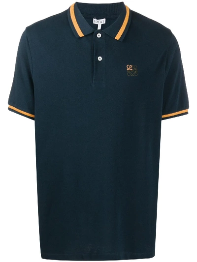 Loewe Navy Anagram Embroidered Polo In Navy Blue
