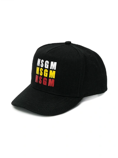 Msgm Kids' Logo Print Baseball Cap In Black