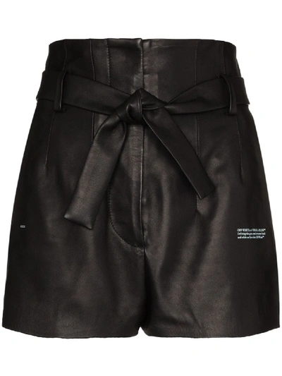 Off-white Leather Logo Shorts In Black