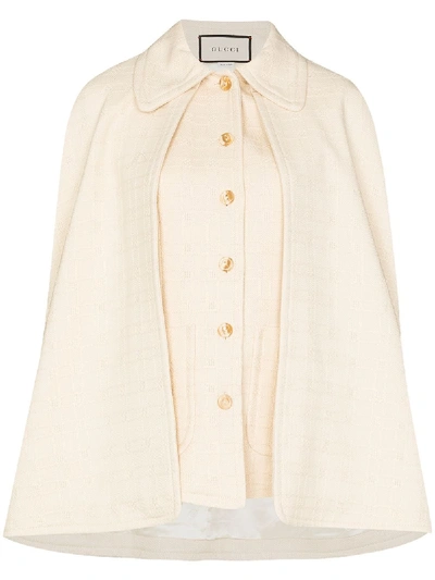 Gucci Light Cotton & Wool Tweed Cape Coat In White