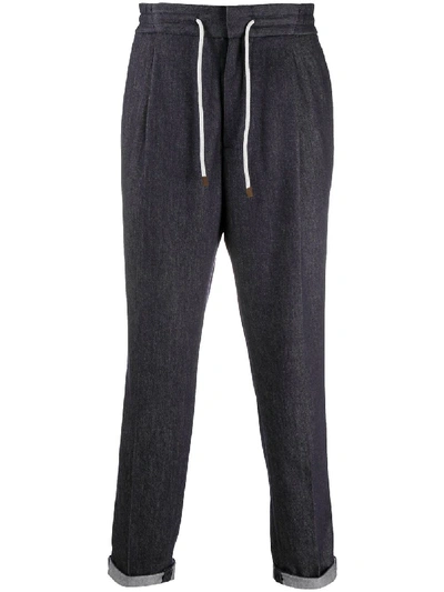 Brunello Cucinelli Drawstring Straight-leg Trousers In Navy
