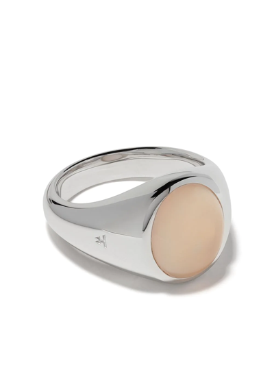 Tom Wood Peach Moonstone Dome Ring In Silver