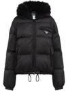 Prada Padded Parka Jacket With Enamel Triangle Logo In Black