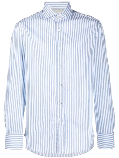 Brunello Cucinelli Striped Spread Collar Shirt In Blue