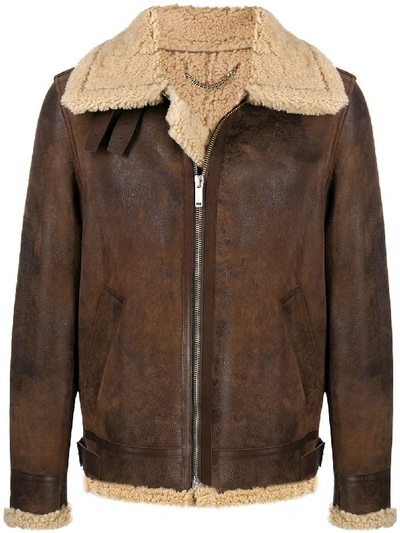 Golden Goose Layered Zip-up Leather Jacket In Beige