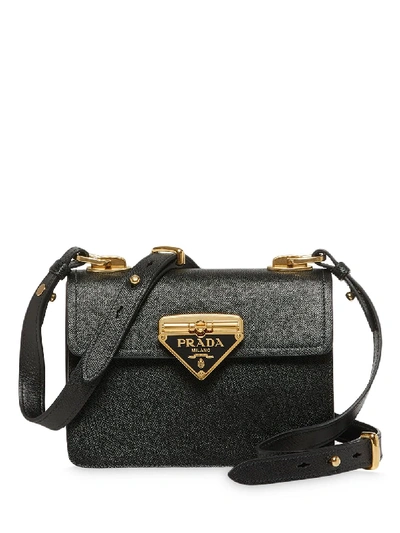 Prada Logo-plaque Leather Shoulder Bag In Black