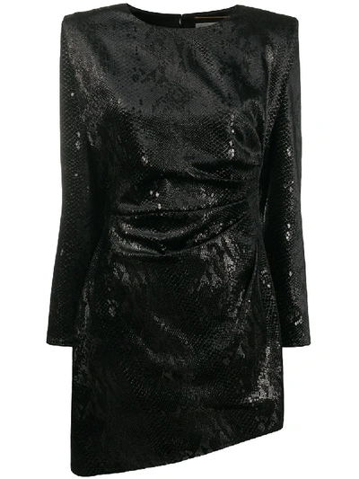 Saint Laurent Women's Snakeskin-print Gathered Mini Dress In Black