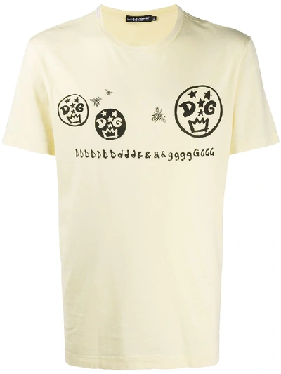 Dolce & Gabbana Logo Print Cotton T-shirt In Yellow