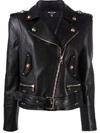 BALMAIN CROPPED LOGO BUTTON BIKER JACKET