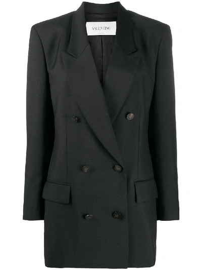Valentino Double-breasted Longline Jacket In Black