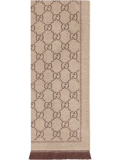 Gucci Gg Supreme Wool Scarf In Neutrals