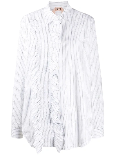 N°21 Ruffle Trim Pinstripe Shirt In White