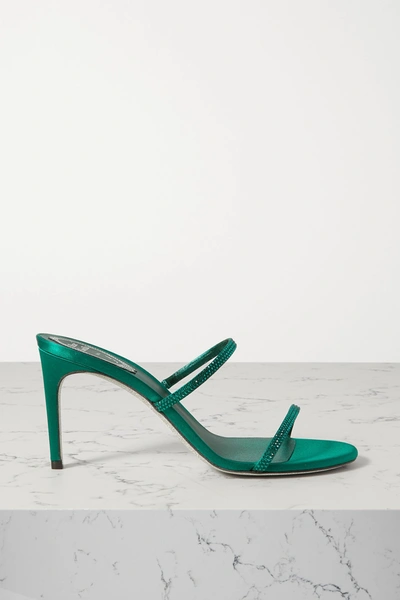 René Caovilla Bessie Crystal-embellished Satin Mules In Green