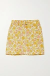 Faithfull The Brand Net Sustain Celia Belted Layered Floral-print Linen Shorts In Yellow
