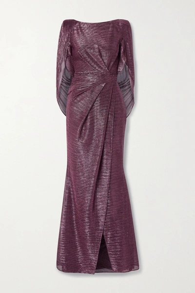 Talbot Runhof Socrates Cape-effect Draped Metallic Voile Gown In Red