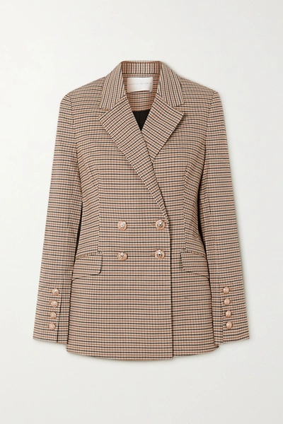 Rebecca Vallance Cocoa Double-breasted Houndstooth Jacquard Blazer In Beige