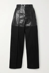 PETER DO FIREMAN CROPPED PANELED LEATHER AND TWILL STRAIGHT-LEG PANTS