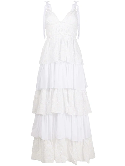 Wandering Embroidered Frilled Maxi Dress In White