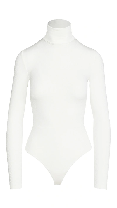Wolford Colorado Turtleneck Jersey Thong Bodysuit In White