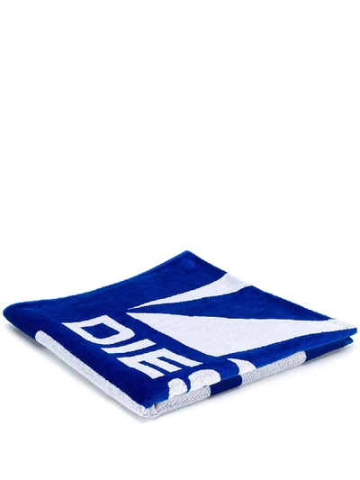 Diesel Cotton Logo Beach Towel In Blue