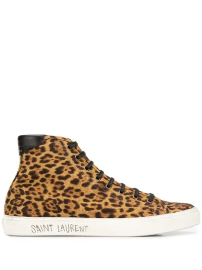 Saint Laurent Malibu Leopard Print High-top Sneakers In Brown