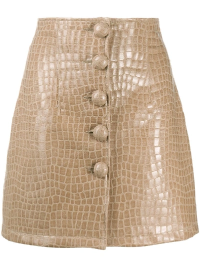 Andamane Crocodile-effect Button-down Mini Skirt In Nude Nude