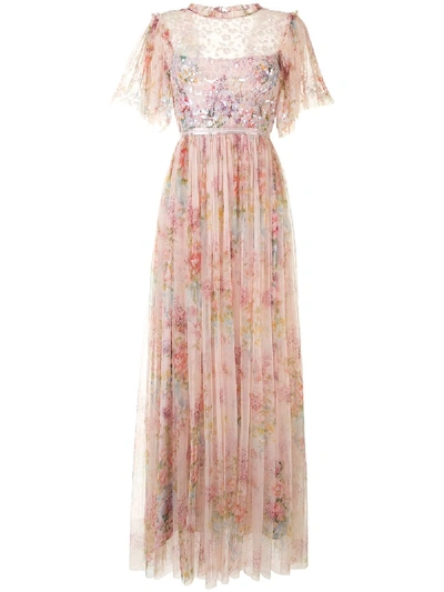 Needle & Thread 'floral Diamond' Bodice Short Sleeve Maxi Dress In Pink