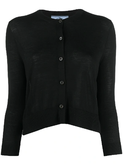 Prada Button-up Wool Cardigan In Schwarz