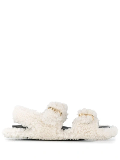 Marni Fussbett Light Two-buckle Shearling Sandals In White