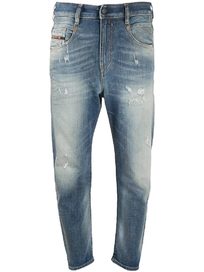 Diesel Cropped Mid-rise Distressed Jeans In Blue