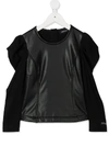 Monnalisa Faux-leather Panel Top In Black