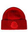 MONCLER RIBBED EDGE LOGO PATCH BEANIE,11478486