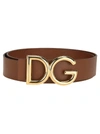 Dolce & Gabbana 35mm Dg Buckle Leather Belt In Brown/gold