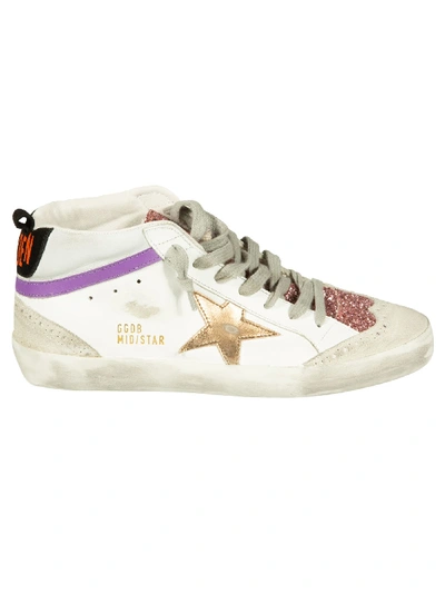 Golden Goose Mid-star Double Quarter Sneakers In White/pink/ice
