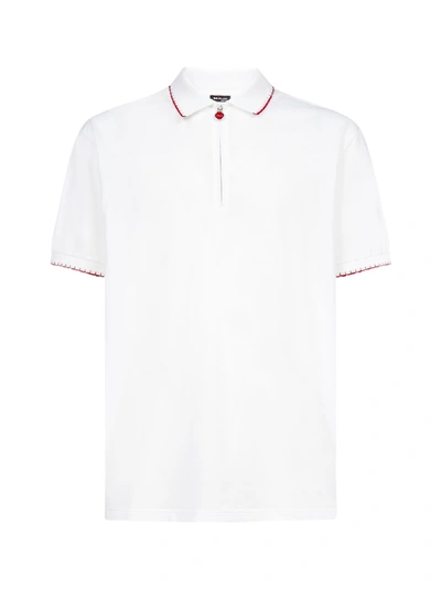 Kiton Zipped Logo Polo Shirt In White