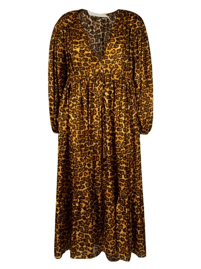 Zimmermann Leopard Print Long Dress In Gold/yellow