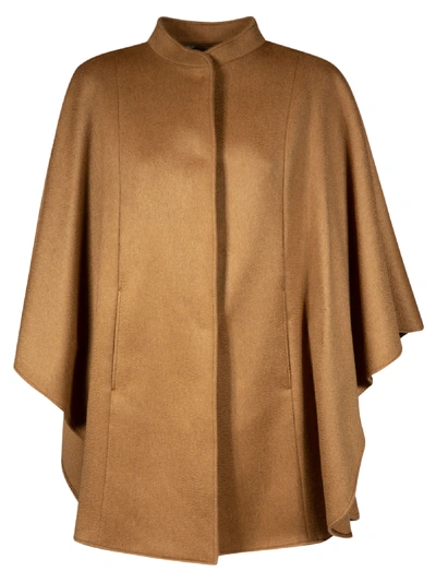 Max Mara Stand-up Collar Cape In Brown